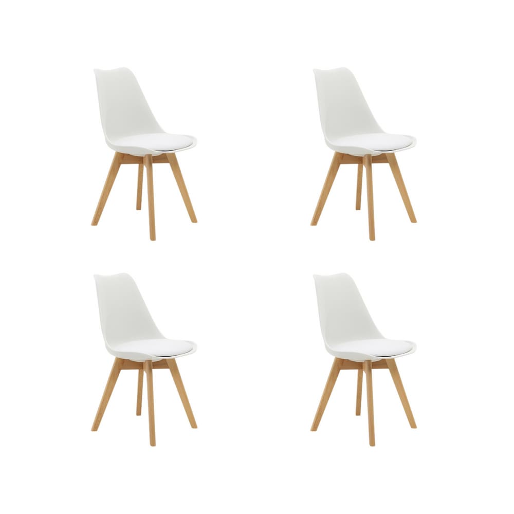 Kit 4 Cadeiras Estofadas Saarinen Wood Pés de Madeira Branco