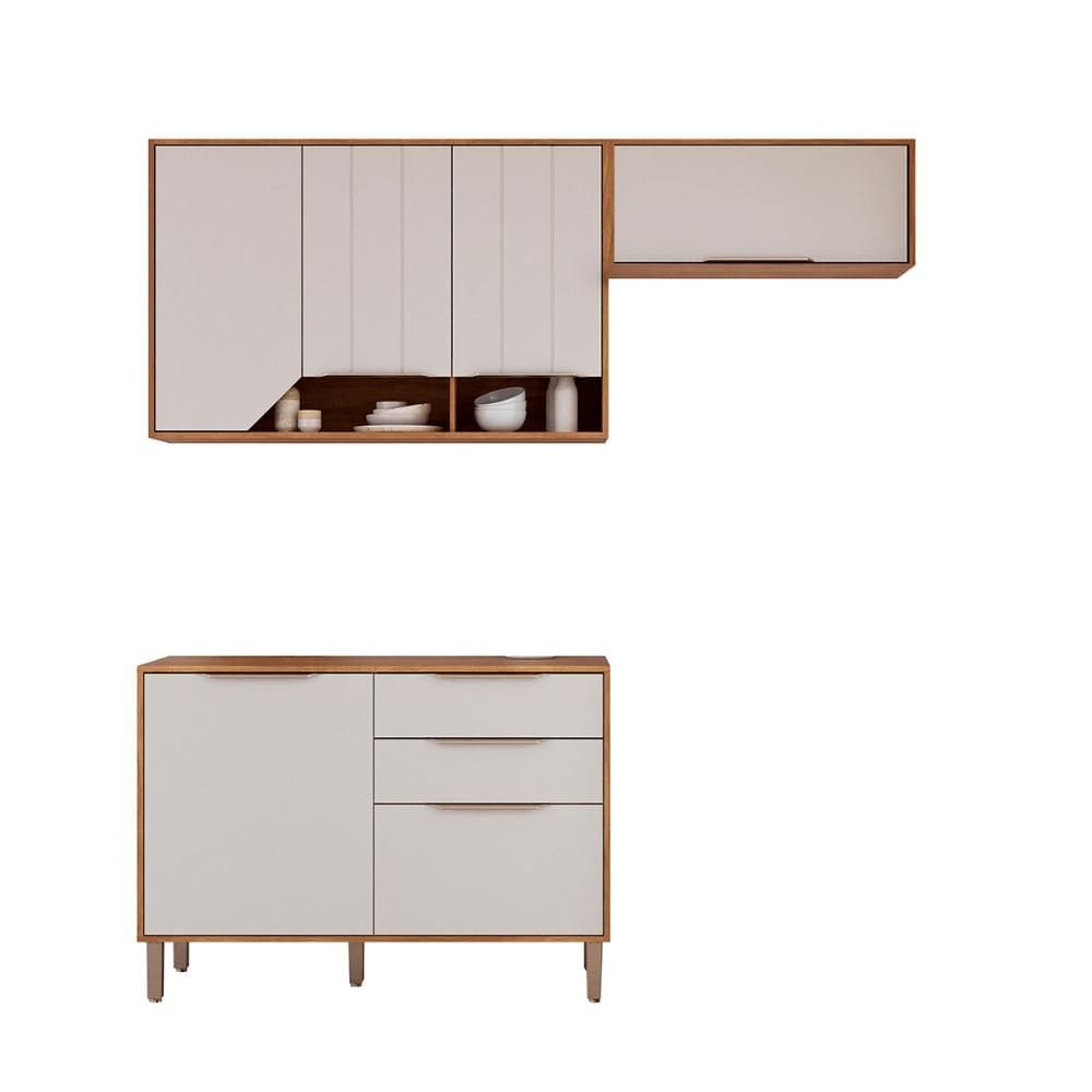 Kit Armário Cozinha Compacta Celeste 200cm 6 Portas e Balcão