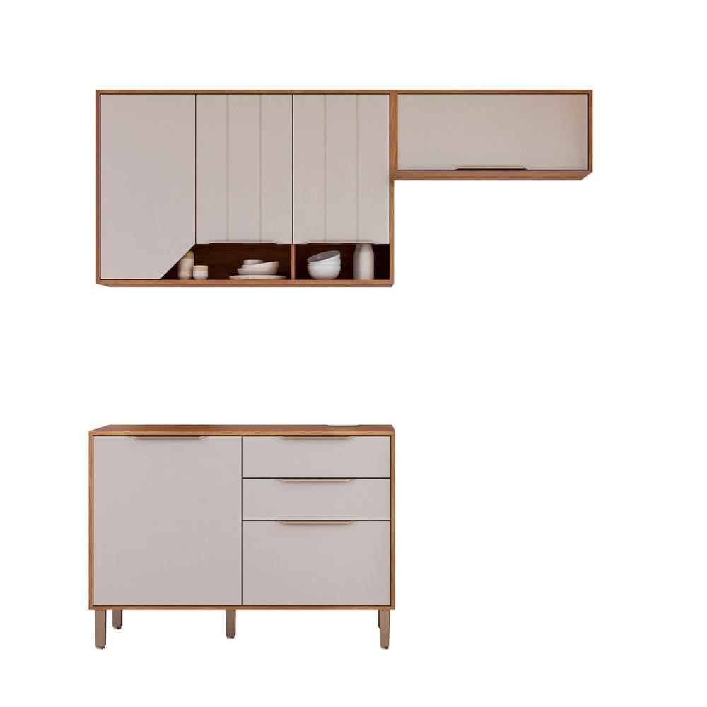 Kit Armário Cozinha Compacta Celeste 200cm 6 Portas e Balcão