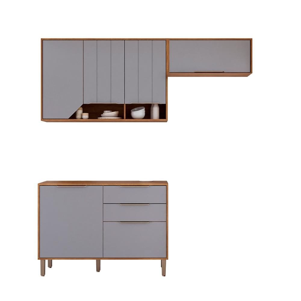 Kit Armário Cozinha Compacta Celeste 200cm 6 Portas e Balcão