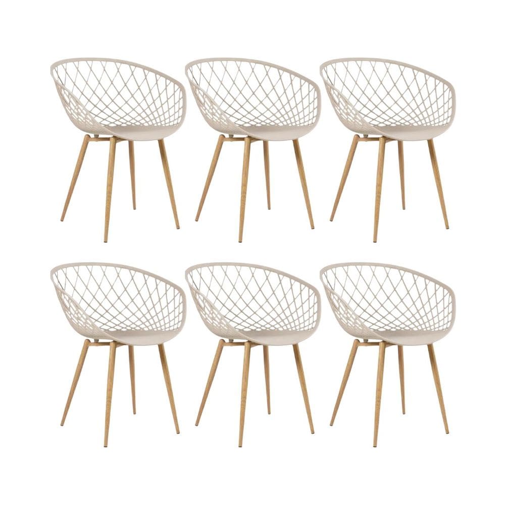 Kit 6 Cadeiras Clarice Nest Wood Com Apoio de Braço Bege