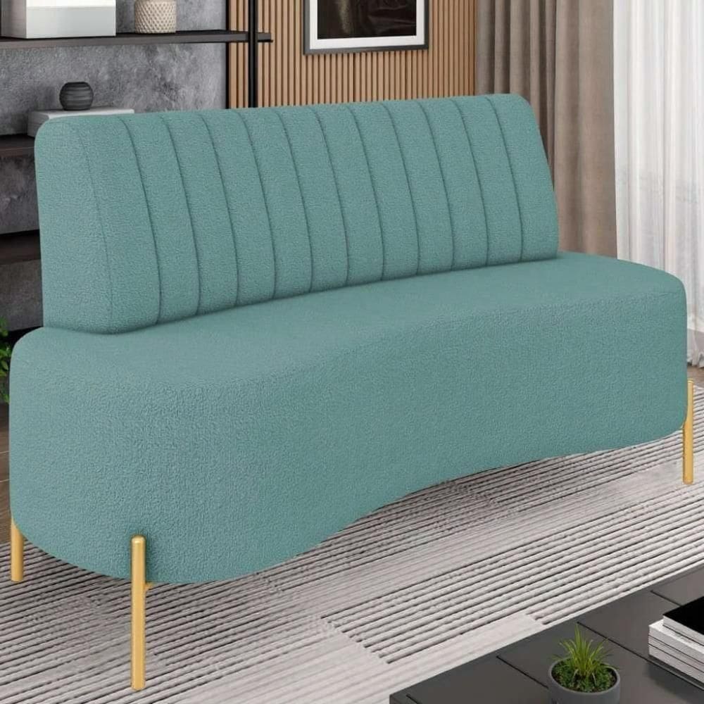 Sofá 2 Lugares 160cm Pés Aço Dourado Tamar Boucle Azul Z08 - Mpozenato
