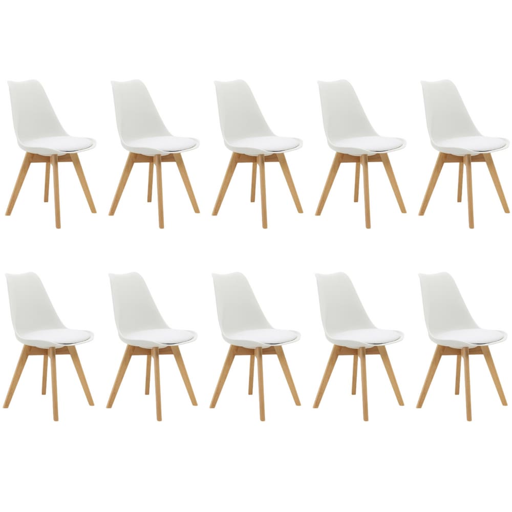 Kit 10 Cadeiras Estofadas Saarinen Wood Pés de Madeira Branco
