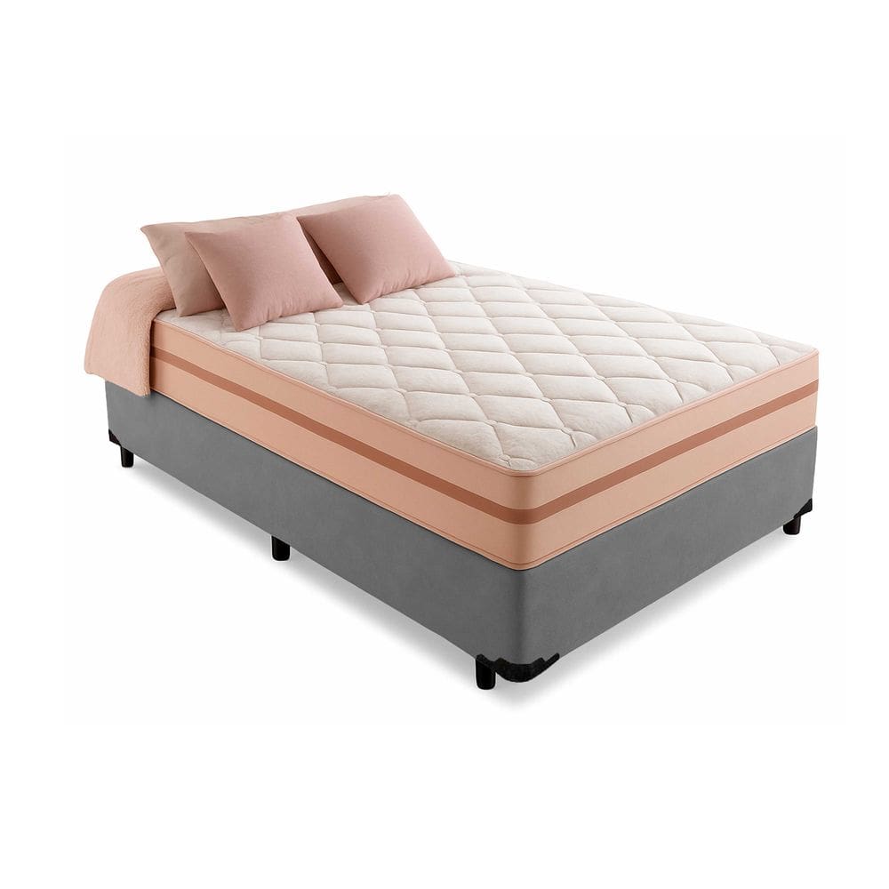 Cama Box Solteiro 88 Suede Cinza com Colchão Pillow Angel Molas Ensacadas 62x88x188