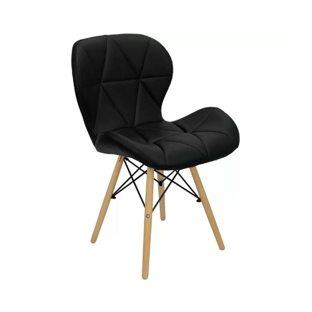 Cadeira Estofada Eiffel Slim Wood Pés de Madeira Preto