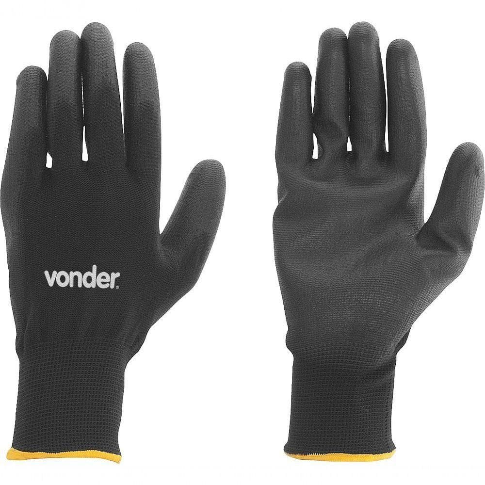 Luva Poliéster Helanca M Preto Palma Pu Ca30909 Vonder