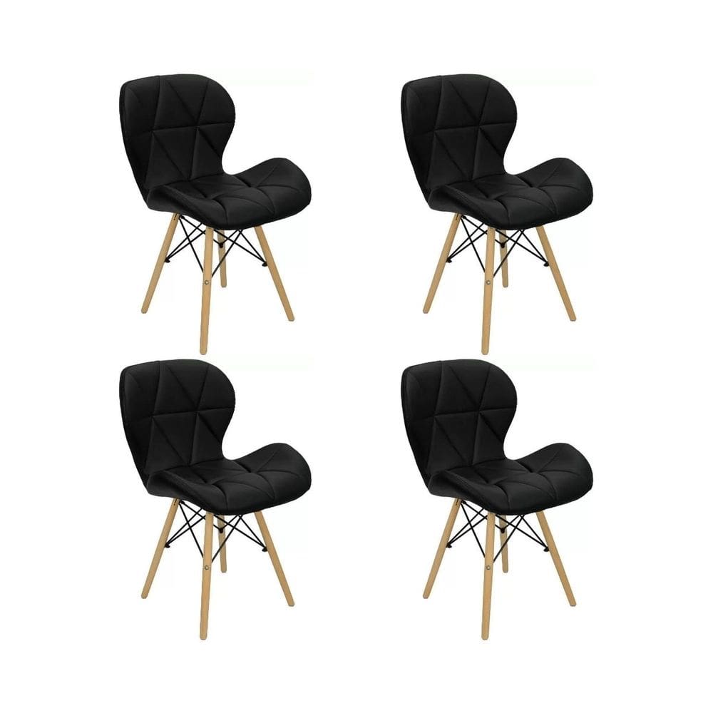 Kit 4 Cadeiras Estofada Eiffel Slim Wood Pés de Madeira Preto