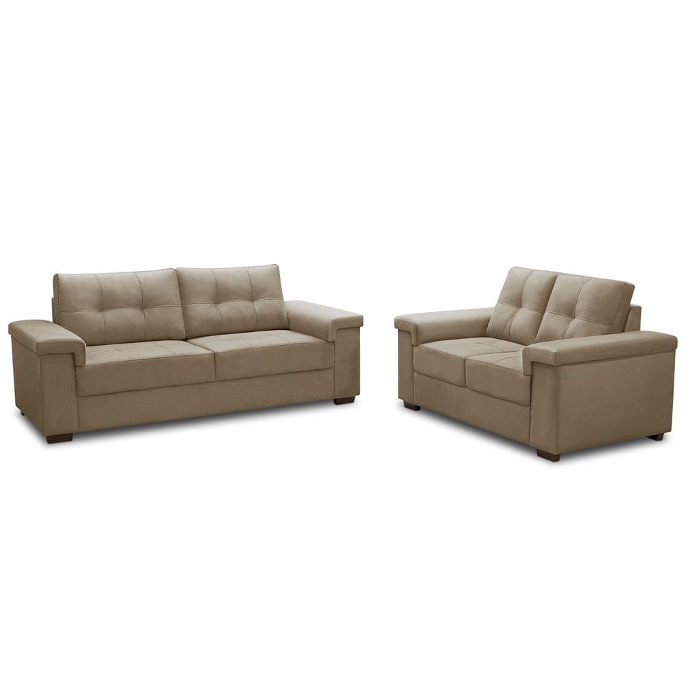 Sofá 3 e 2 Lugares Para Sala de Estar Living Allon F04 Veludo Marrom Claro - Lyam Decor