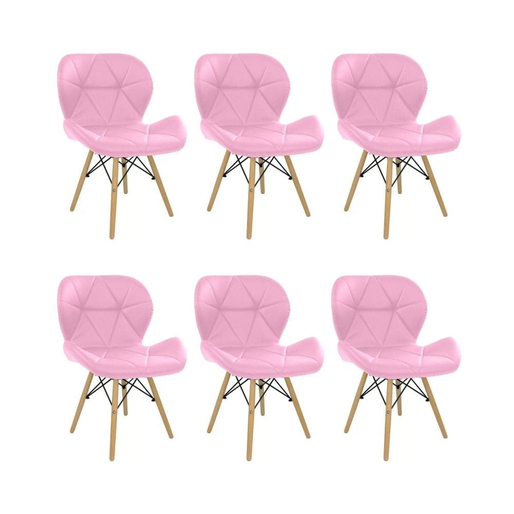 Kit 6 Cadeiras Estofada Eiffel Slim Wood Pés de Madeira Rosa