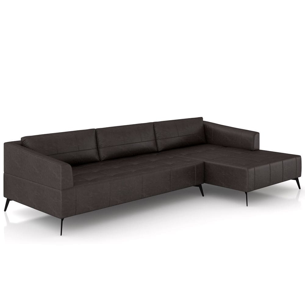 Sofá 3 Lugares com Chaise Para Sala Living 292cm Tolstoi P08 Couro Vinho - Lyam Decor