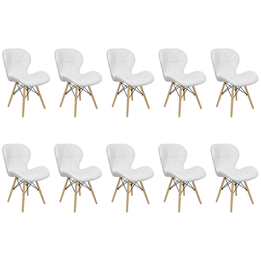 Kit 10 Cadeiras Estofada Eiffel Slim Wood Pés de Madeira Branco