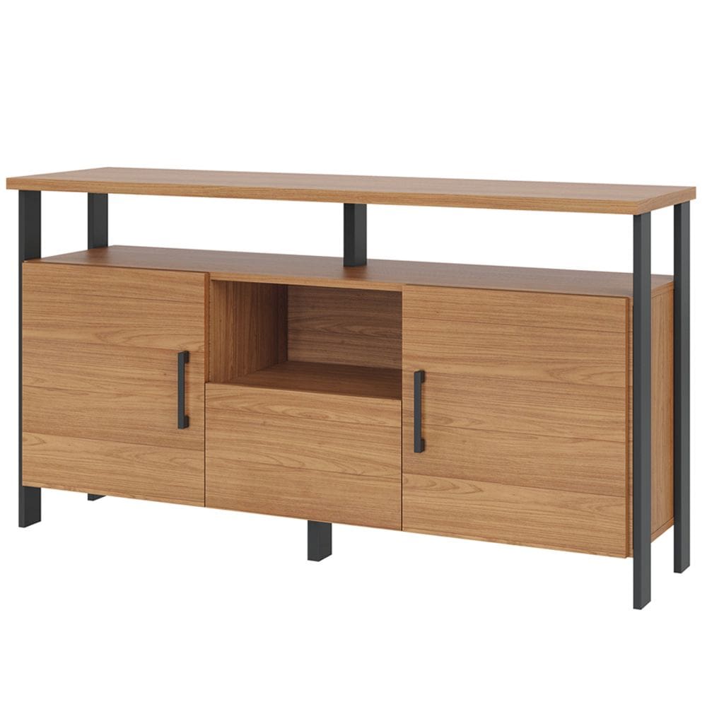 Aparador Buffet Para Sala de Jantar 2 Portas Industrial Marion D03 Freijó Preto Fosco - Lyam Decor