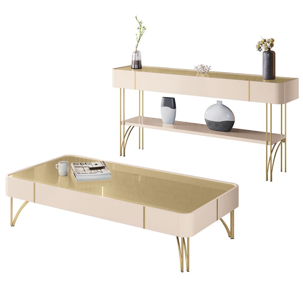Kit Aparador La Vie com Mesa de Centro Harmony B01 Off White Champagne - Lyam Decor