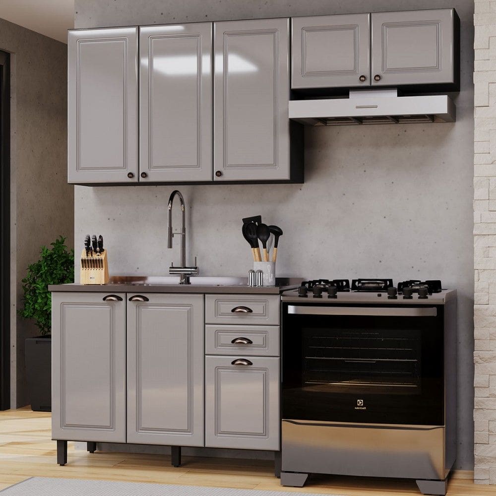 Cozinha Compacta Firenze 8 Portas 2 Gavetas 6171.160 Cinza/Titânio - Indékes