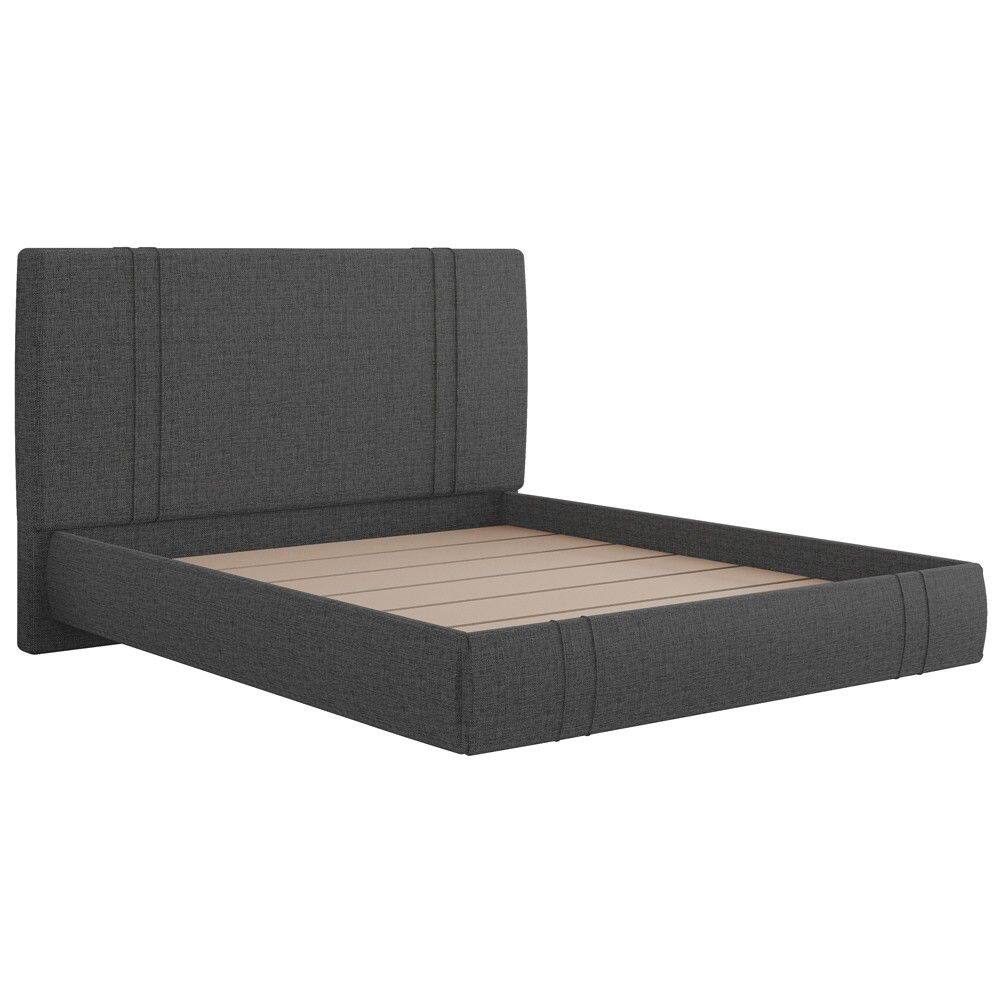 Cama Casal Flutuante Com Cabeceira 140cm Astra S04 Linho Preto - Lyam Decor