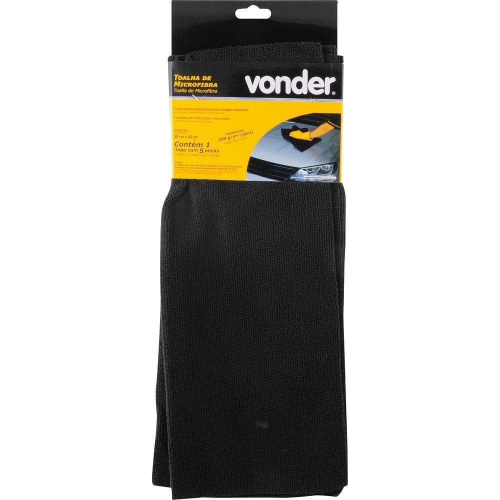 Toalha Microfibra 30x40 Cm 200 G-m² Preta 5 Pçs Vonder