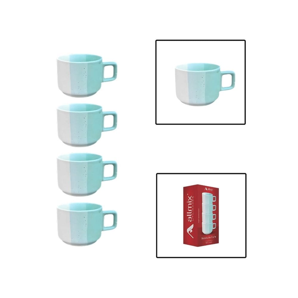 Xícaras Café Cerâmica Verde Ternura 90ml Jogo 4 Unidades