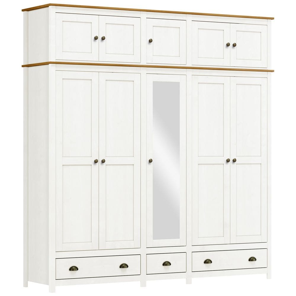 Guarda Roupa Casal 10 Portas Com Espelho e Maleiro Mazzaro F06 Branco Freijó - Lyam Decor