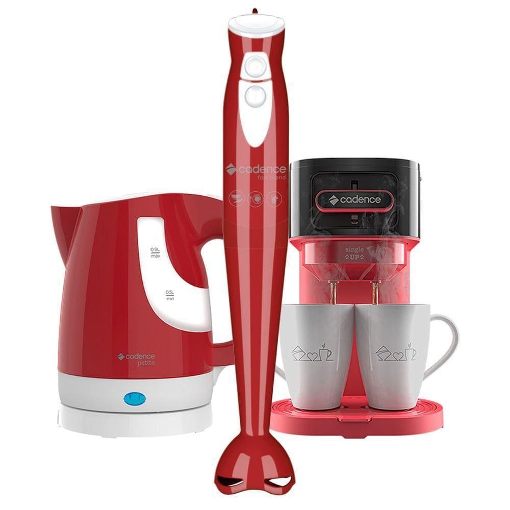 Kit Trio Vermelho Cadence Cafeteira Chaleira Mixer 220V