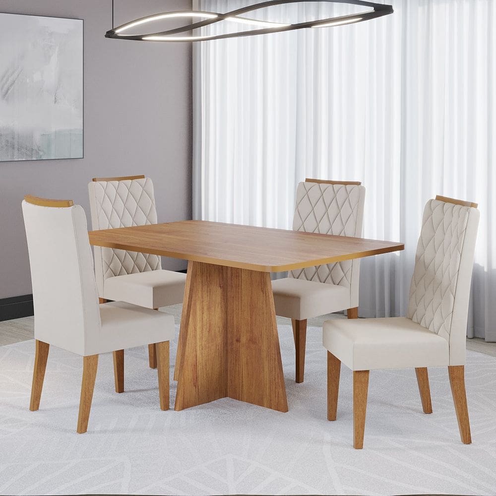 Conjunto Sala de Jantar Talento Mesa 120x80cm e 4 Cadeiras Iza Cobre/Bege - Casa Giulia
