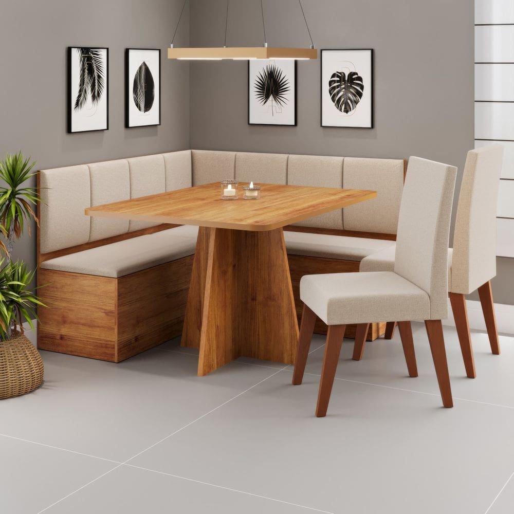 Conjunto Canto Alemão Baú Prestigio com Mesa 120x80cm e 2 cadeiras Milao Cobre/Bronze- Casa Giulia