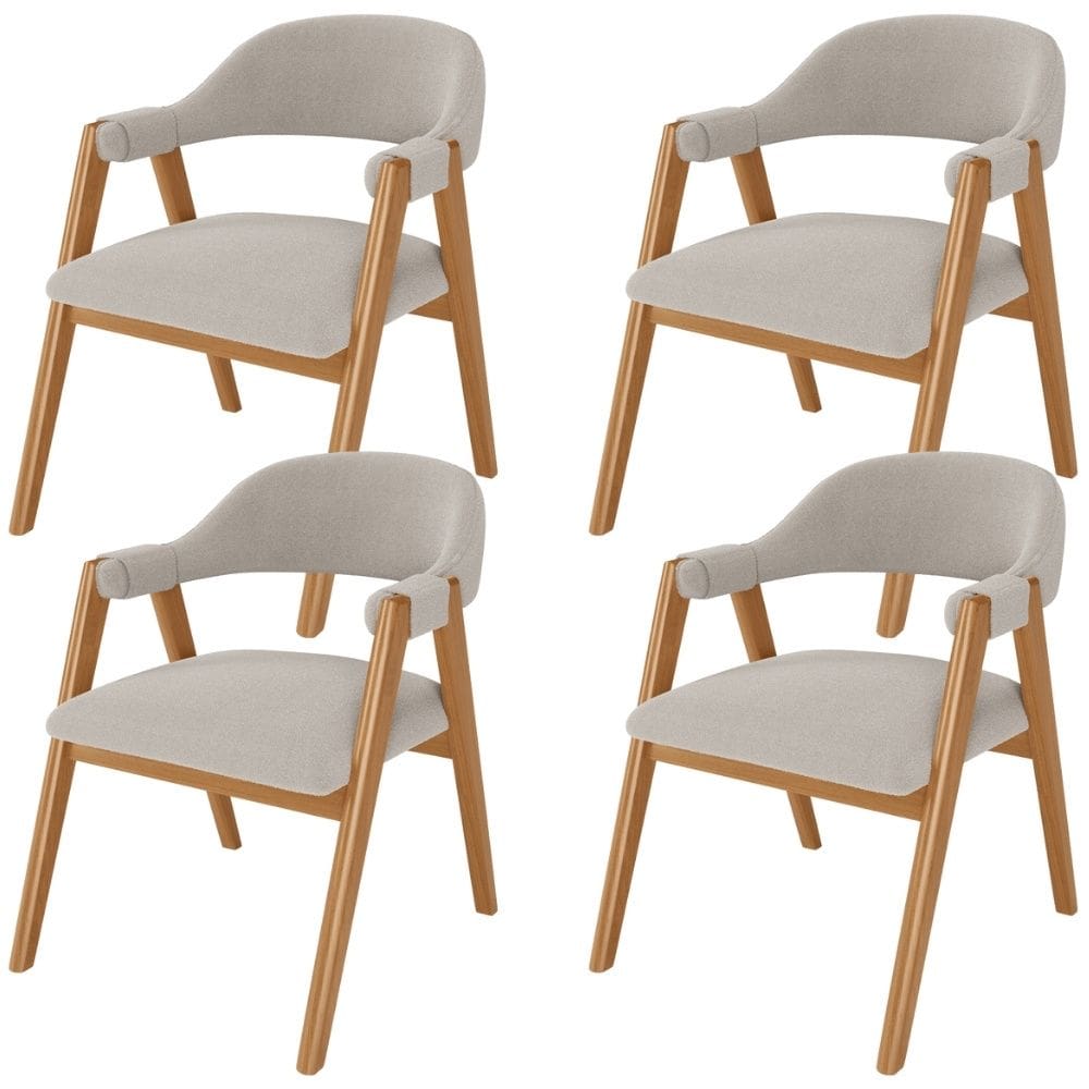 Kit 04 Cadeiras de Jantar e Estar Living Estofada Nadja L02 Bouclê Creme - Lyam Decor