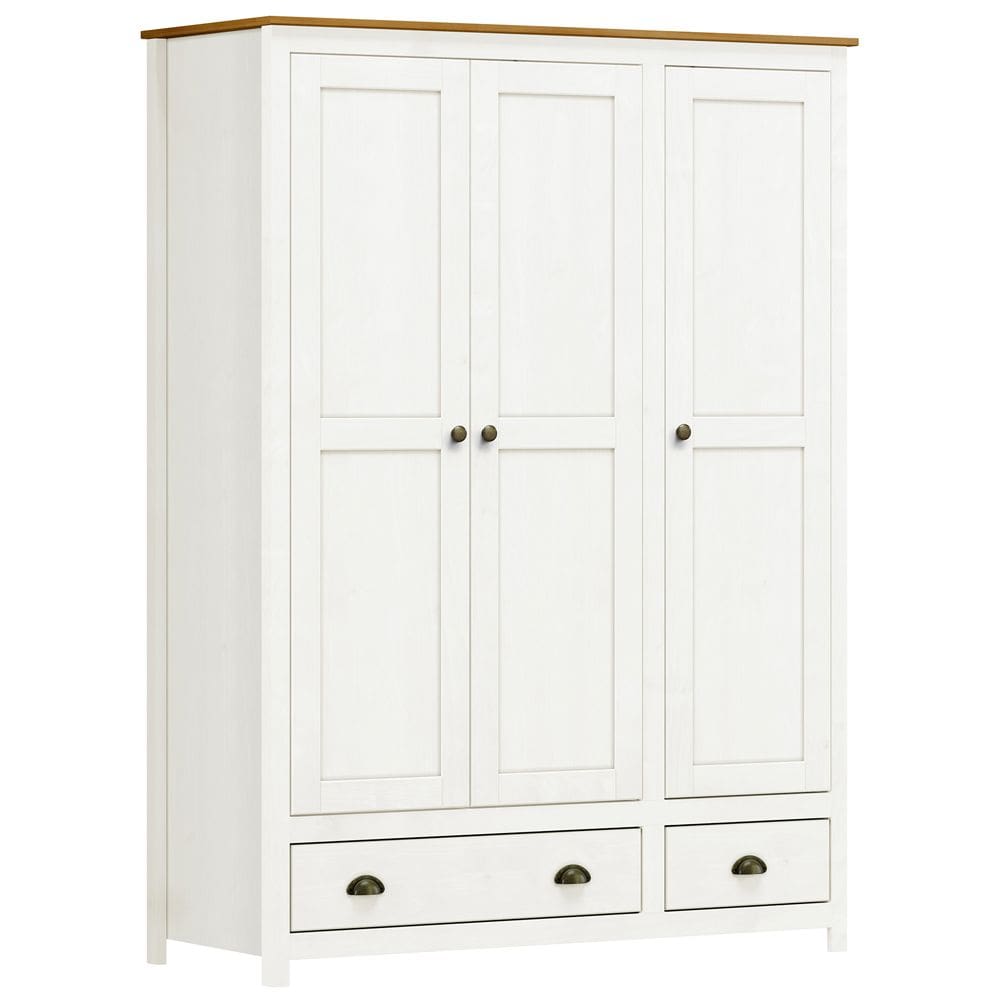 Guarda Roupa Solteiro 3 Portas 2 Gavetas Madeira Maciça Mazzaro F06 Branco Freijó - Lyam Decor