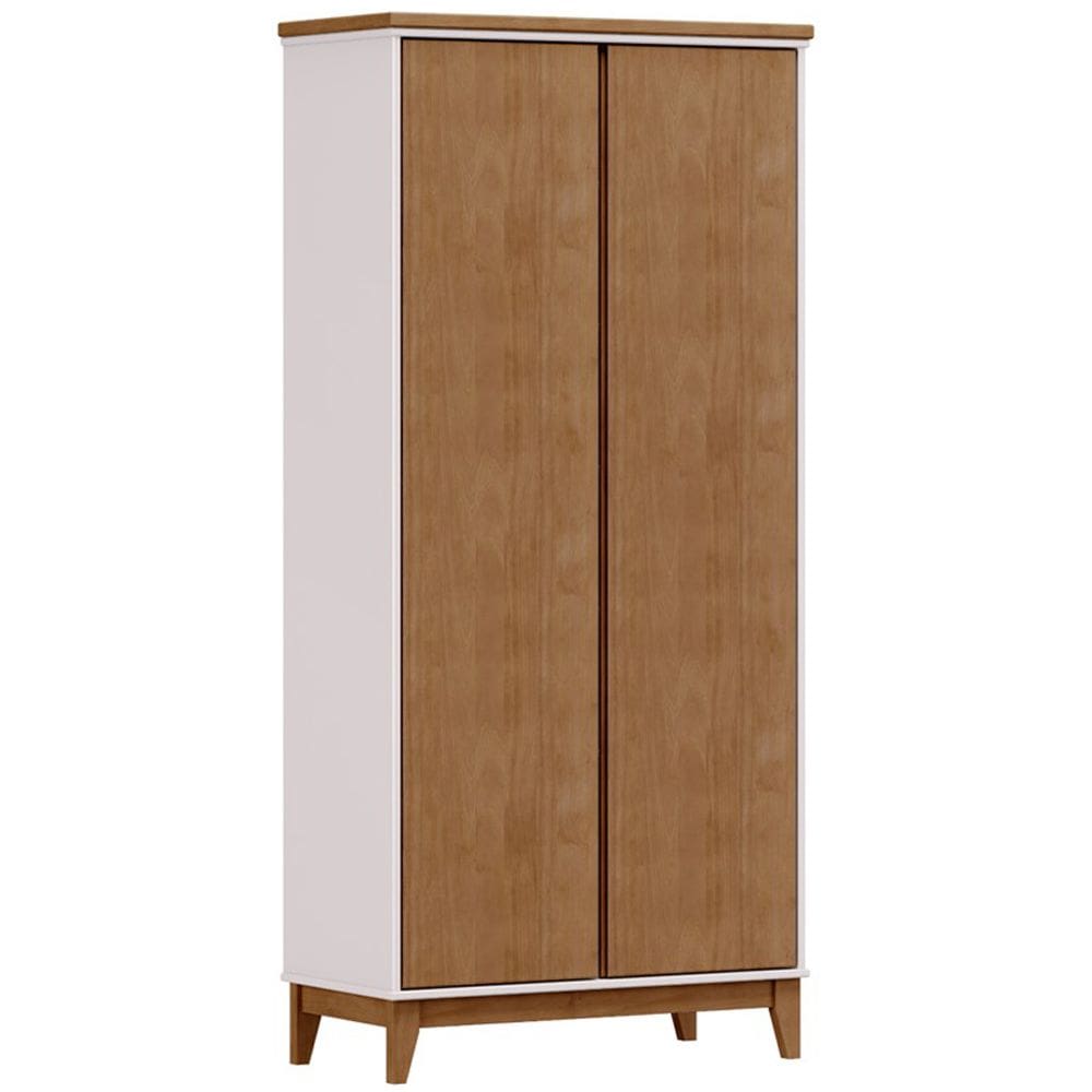 Armário Multiuso 2 Portas Pés Retrô Madeira Maciça Cintra F06 Off White Freijó - Lyam Decor