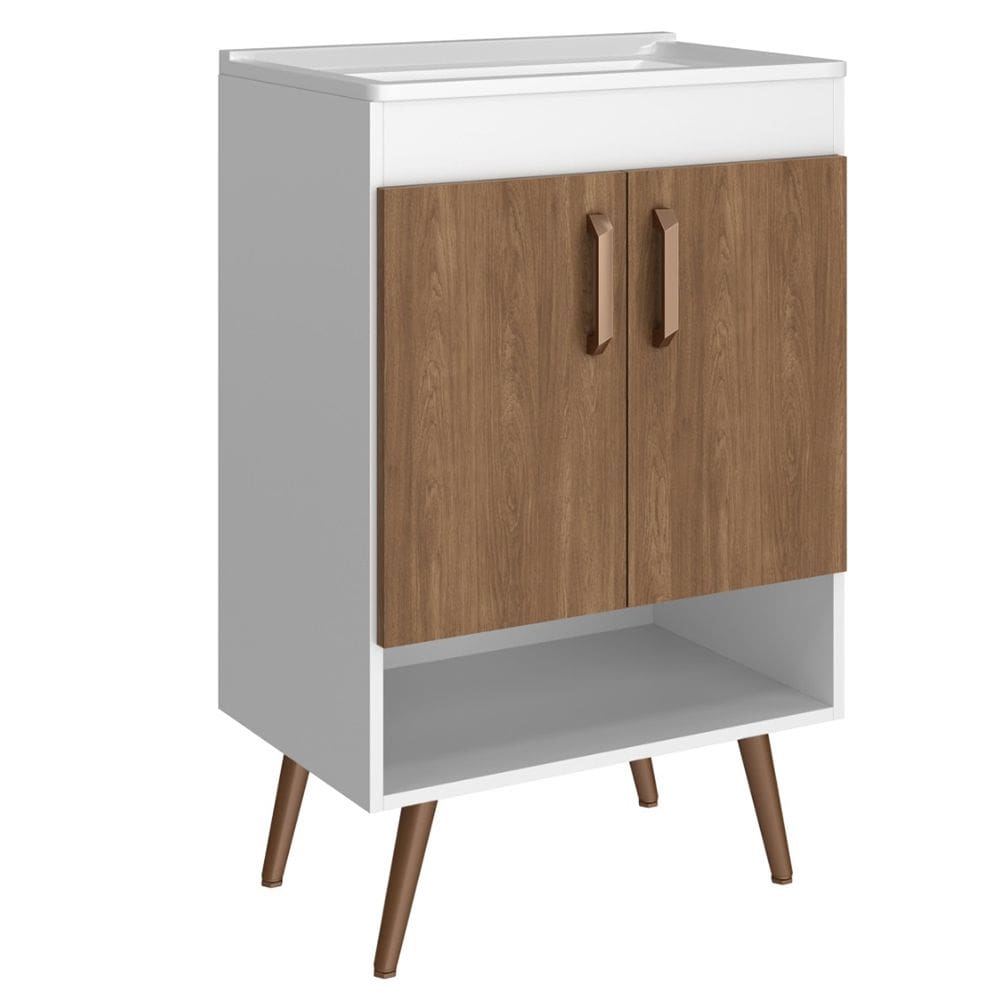 Balcão Gabinete Para Banheiro Com Pés 60cm Ramona B06 Branco Carvalho - Lyam Decor