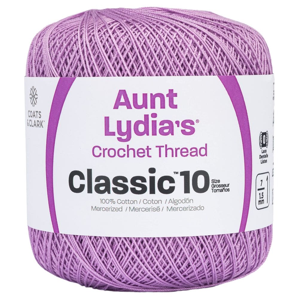 Linha de crochê Tia Lydia`s Cotton Classic, tamanho 10, madeira, violeta