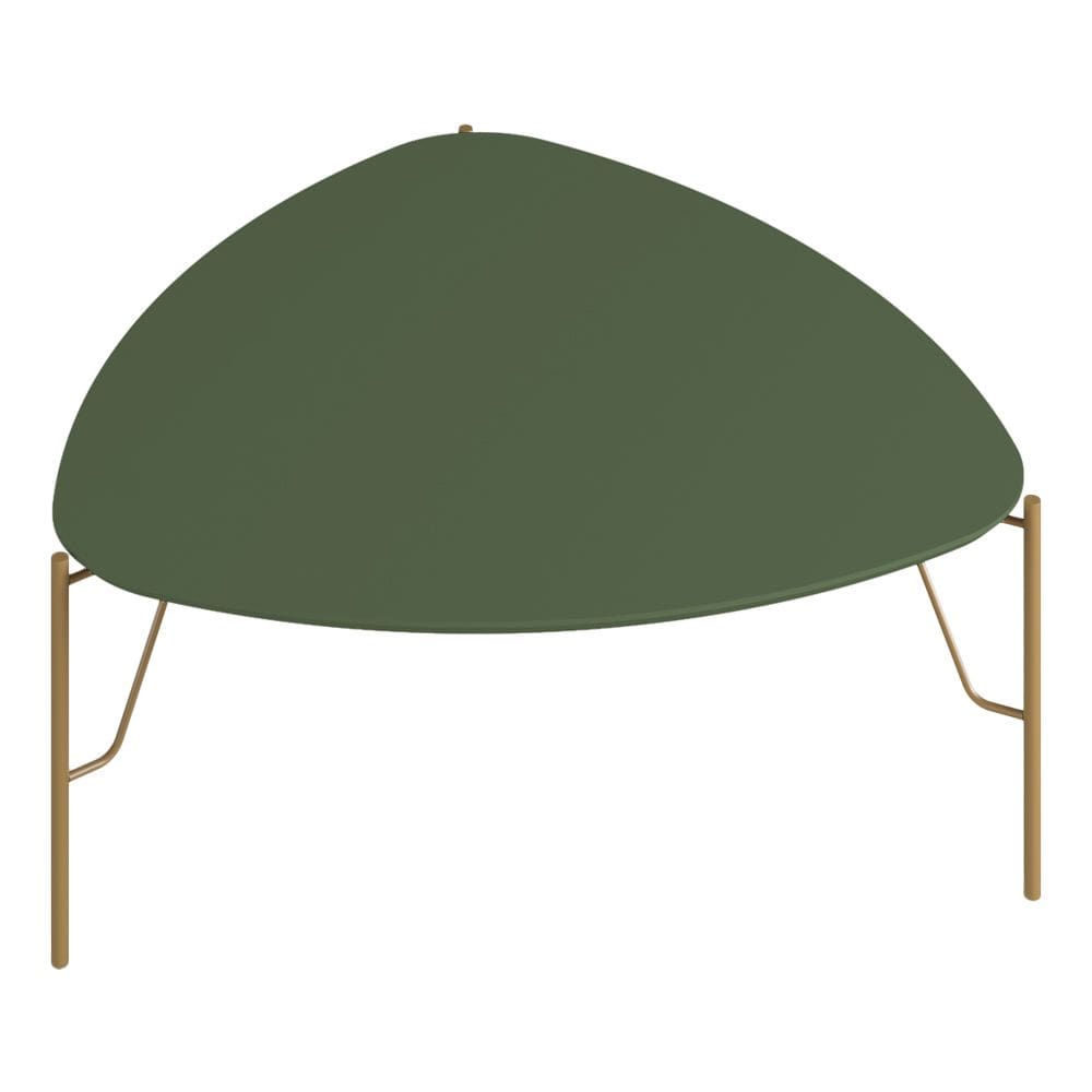 Mesa de Centro Para Sala de Estar Baixa Pés Industrial Dourado Alef I03 Musgo - Lyam Decor