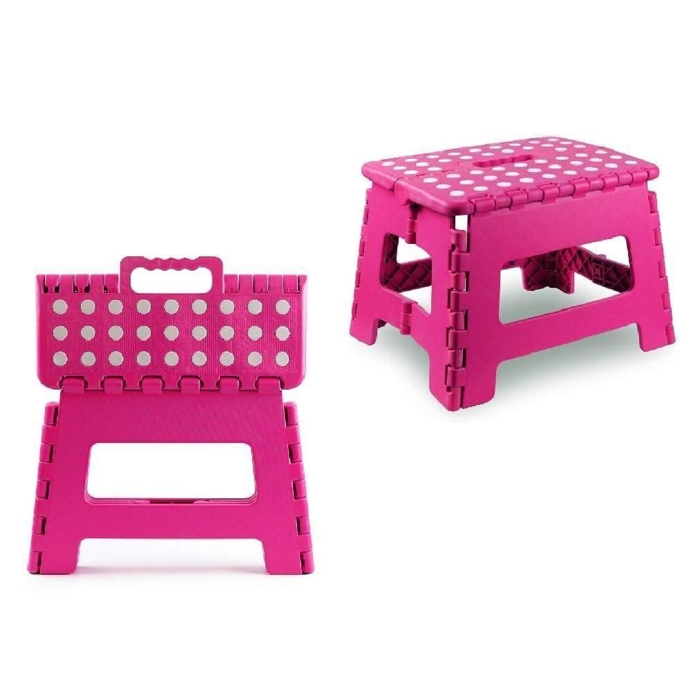 Banqueta Dobravel Infantil Adulto Portatil Degrau Multiuso Anti Derramente Rosa
