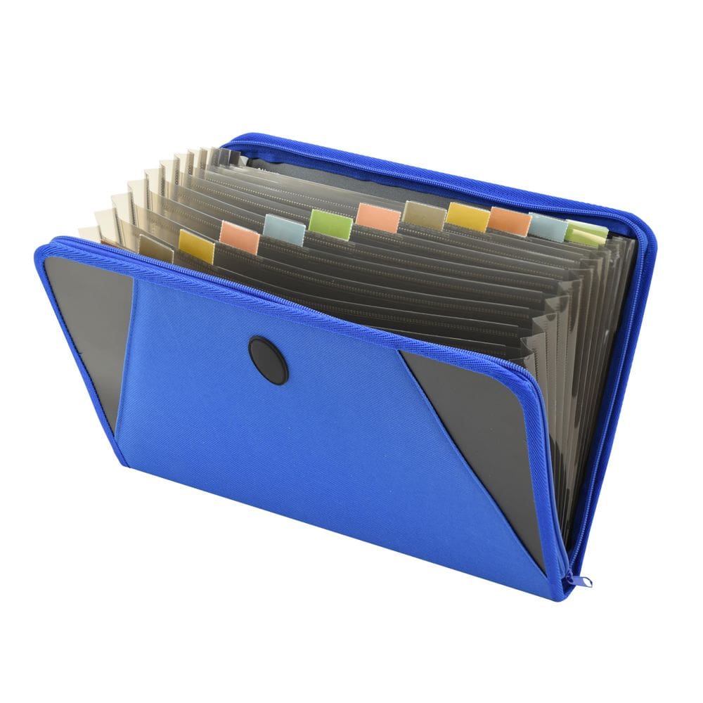 Arquivo expansível C-Line de 13 bolsos com fecho de zíper azul