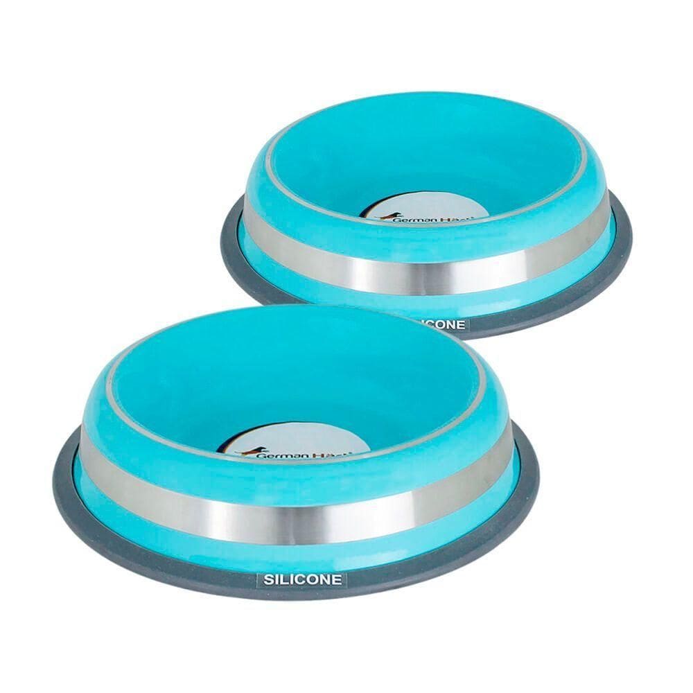 Conjunto De Comedouros Inox Prestige Azul 210ml - Antiderrapante E Durável