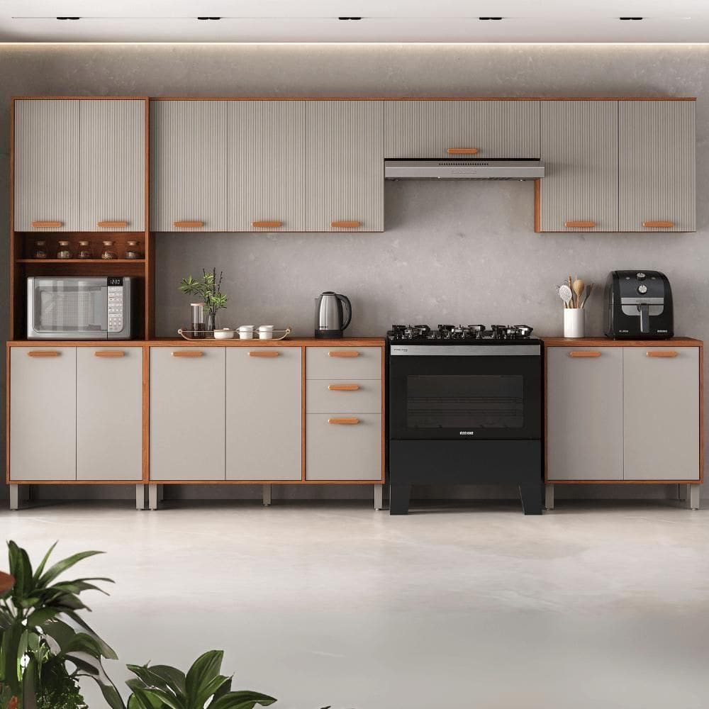 Cozinha Completa Itatiaia 270cm Em Madeira Mdp Cinamomo Fendi Itafriz