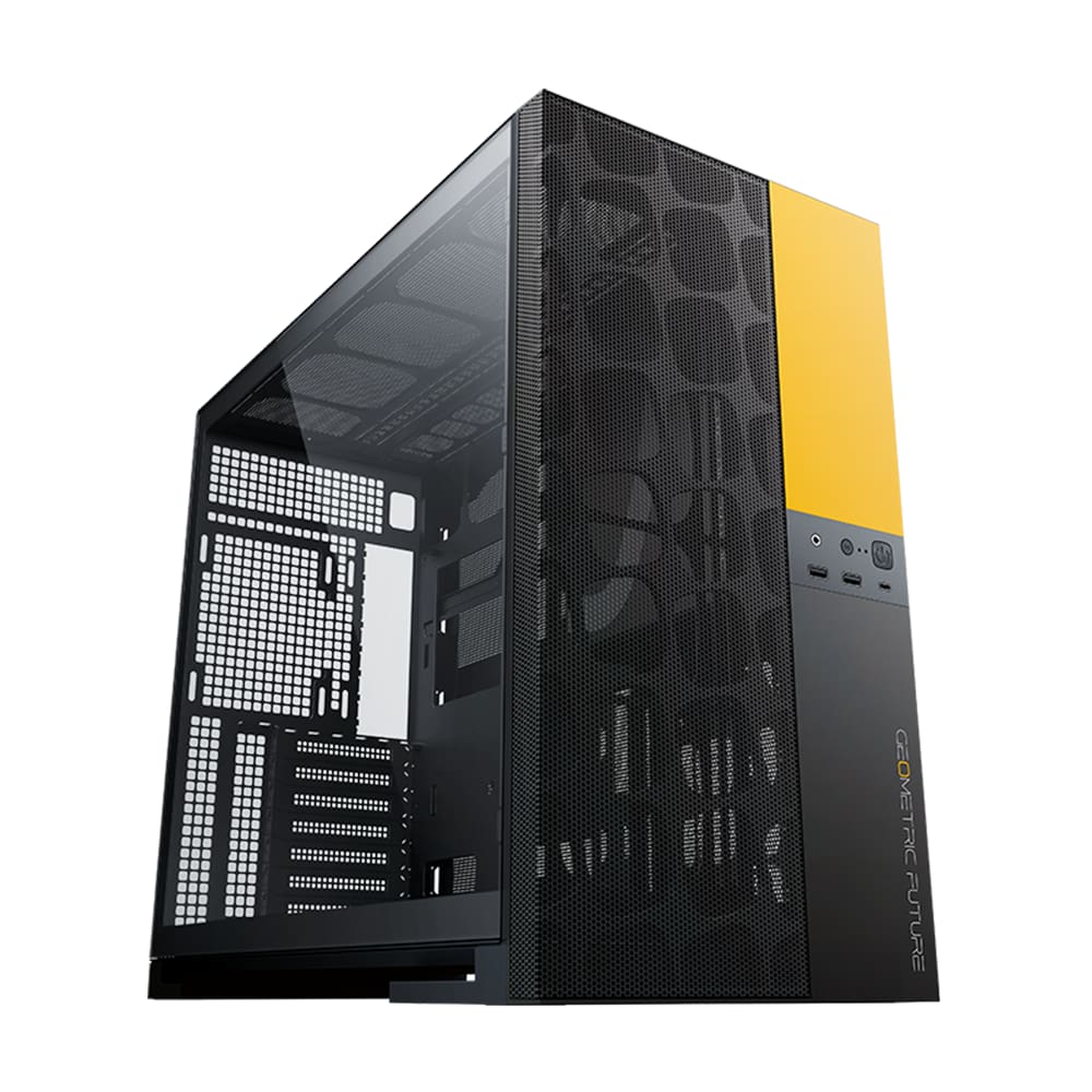 Gabinete Gamer Geometric Future Model 5 Vent Sem Fans Preto e Amarelo