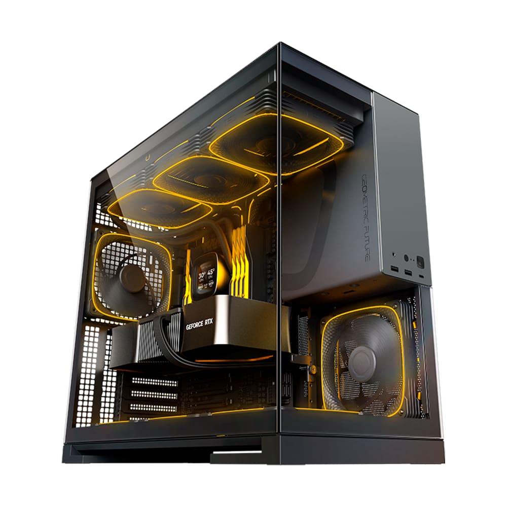 Gabinete Gamer Geometric Future Model 5 Com 5 Fans Preto e Cinza