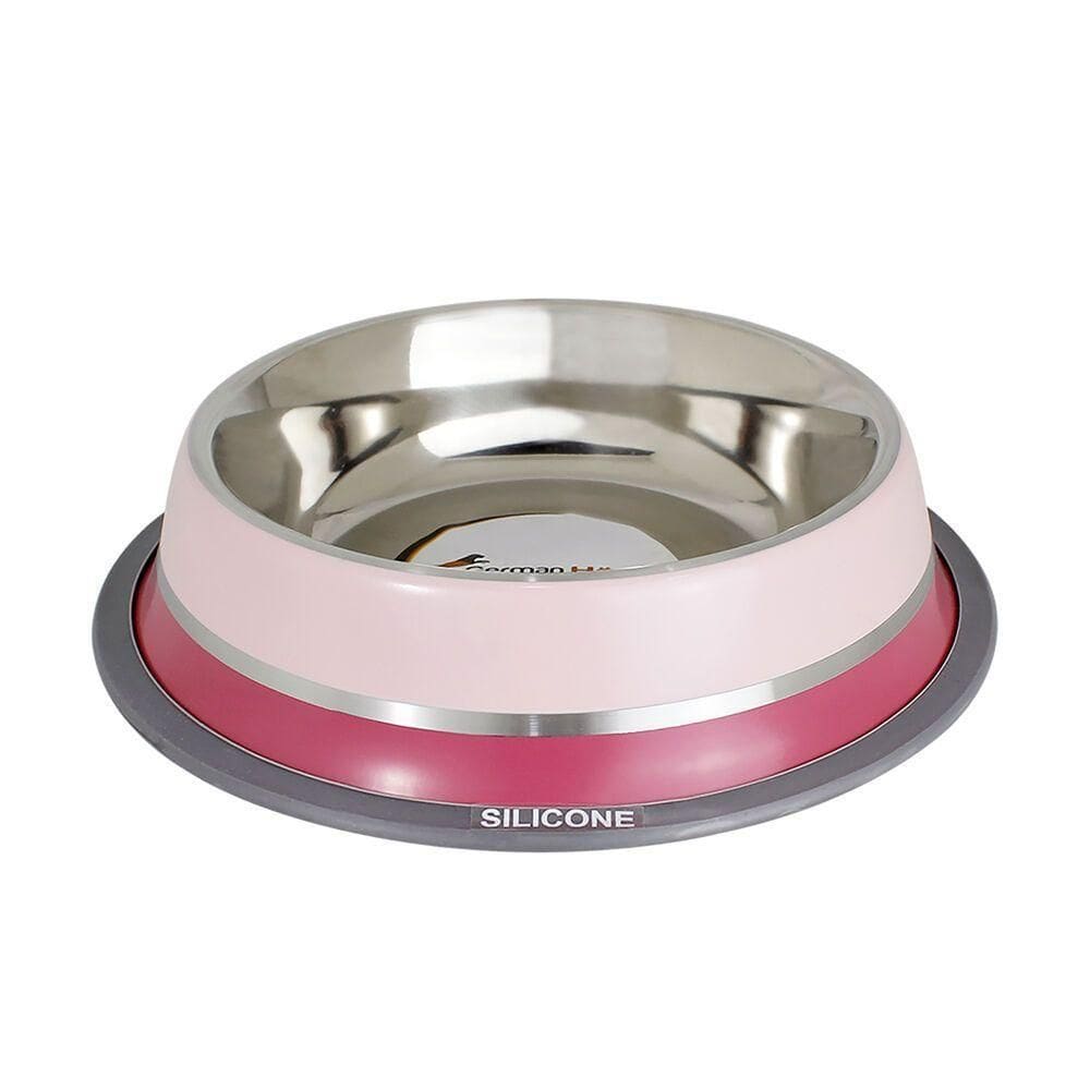 Comedouro Duplo Em Inox Rosa 850ml Para Animais - Germanhart