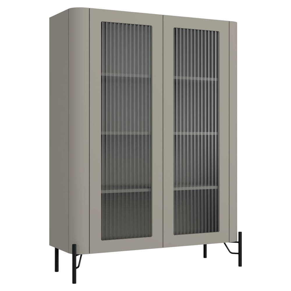 Cristaleira Sala De Jantar 2 Portas Vidro Pés Industrial Preto Naim I03 Grigio - Lyam Decor