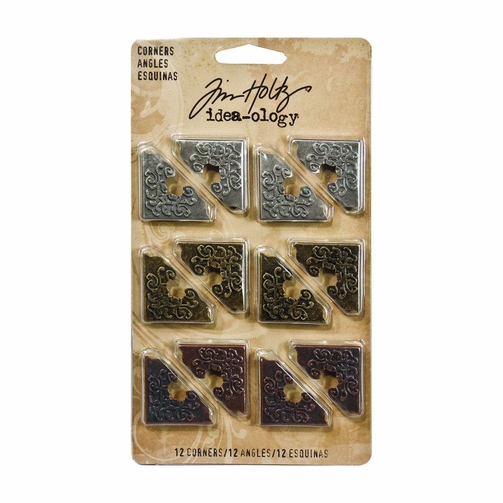 Metal Corners Tim Holtz TH92789, pacote com 12, 2,54 cm, acabamento antigo