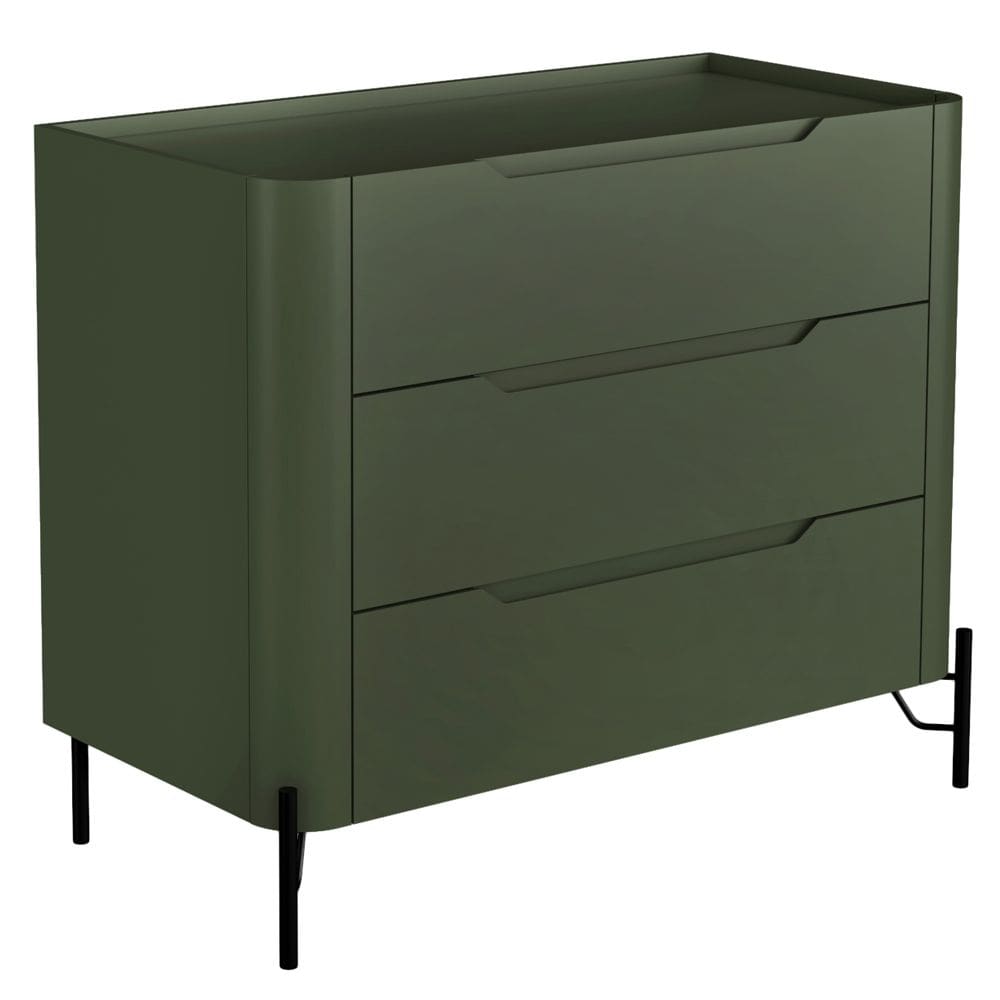 Cômoda Para Quarto Closet Orgânica 3 Gavetas Pés Industrial Preto Bliss I03 Musgo - Lyam Decor