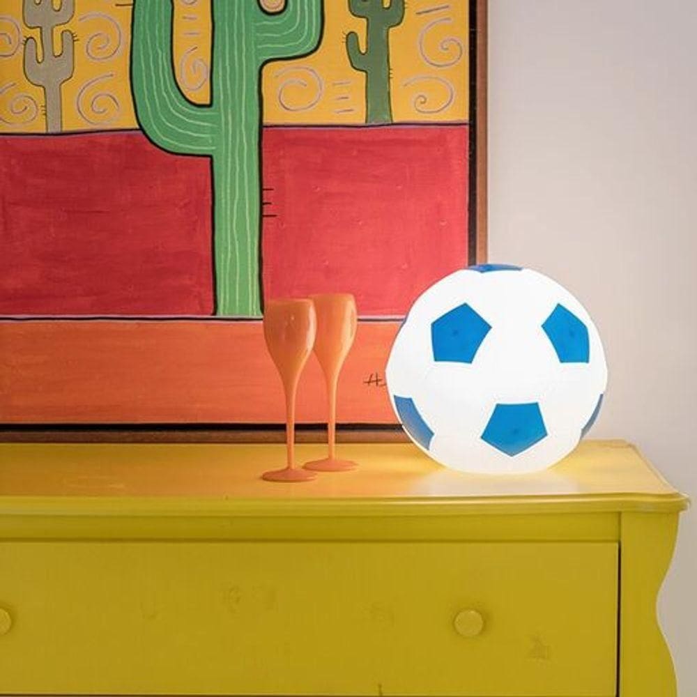 Luminária Decorativa De Futebol - Cores Branca E Azul Para Ambientes Modernos