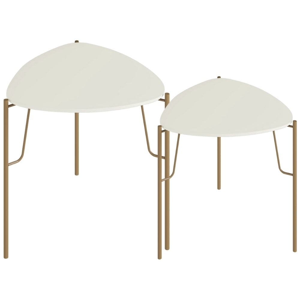 Kit 02 Mesas Laterais Para Sala de Estar Pés Industrial Dourado Alef I03 Luna - Lyam Decor