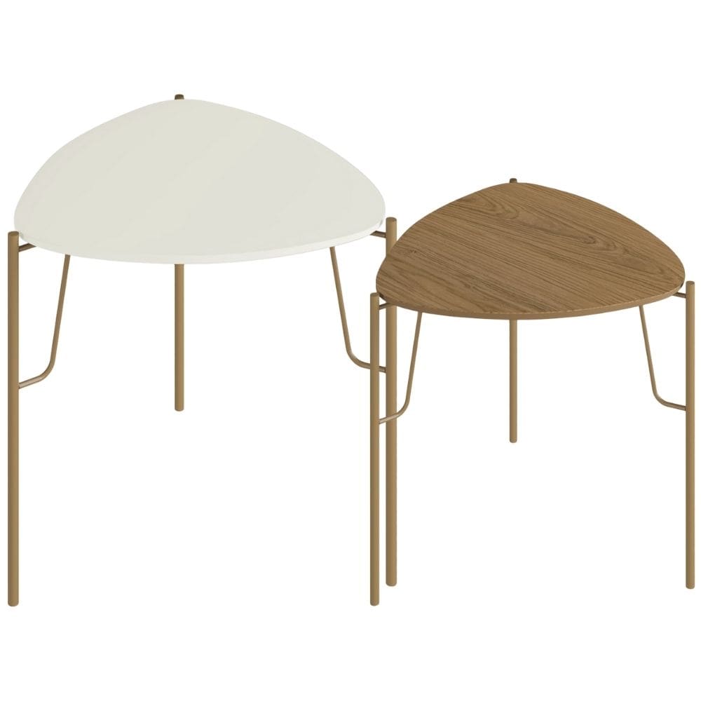 Kit 02 Mesas Laterais Para Sala de Estar Pés Industrial Dourado Alef I03 Louro Luna - Lyam Decor