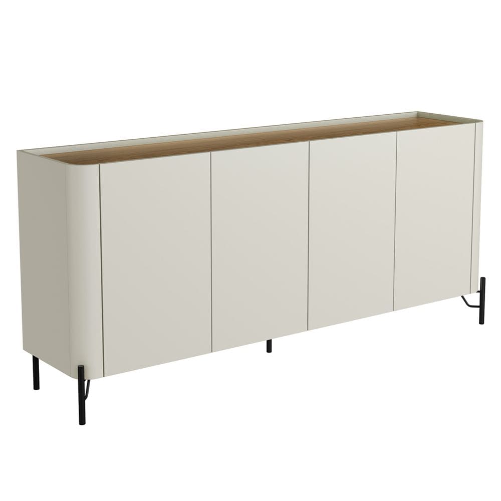 Aparador Buffet Para Sala de Jantar 4 Portas Pés Industrial Preto Naim I03 Luna Louro - Lyam Decor