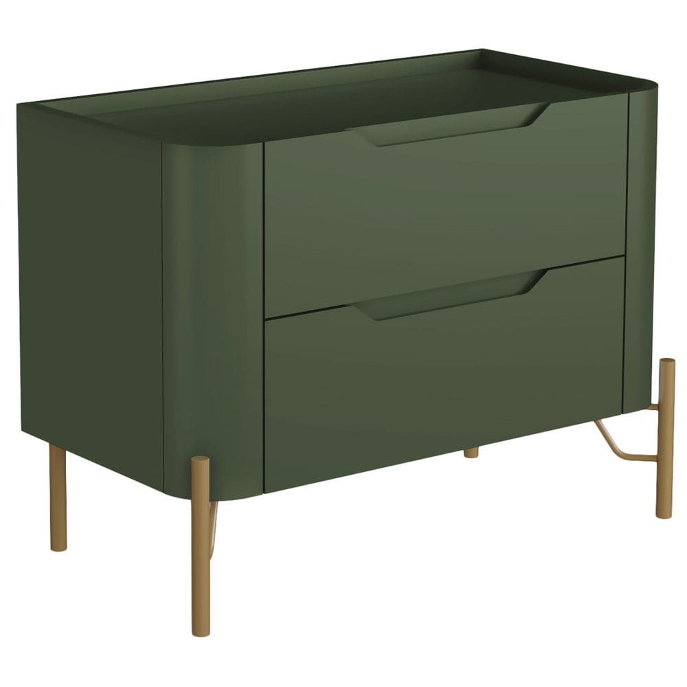 Mesa De Cabeceira Orgânica 2 Gavetas Pés Industrial Dourado Bliss I03 Musgo - Lyam Decor