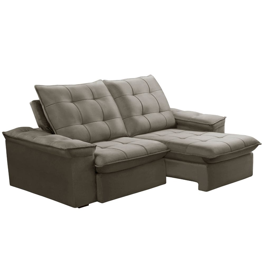 Sofá Retrátil Reclinável Para Sala 3 Lugares 210cm Nijma F04 Veludo Marrom Claro - Lyam Decor