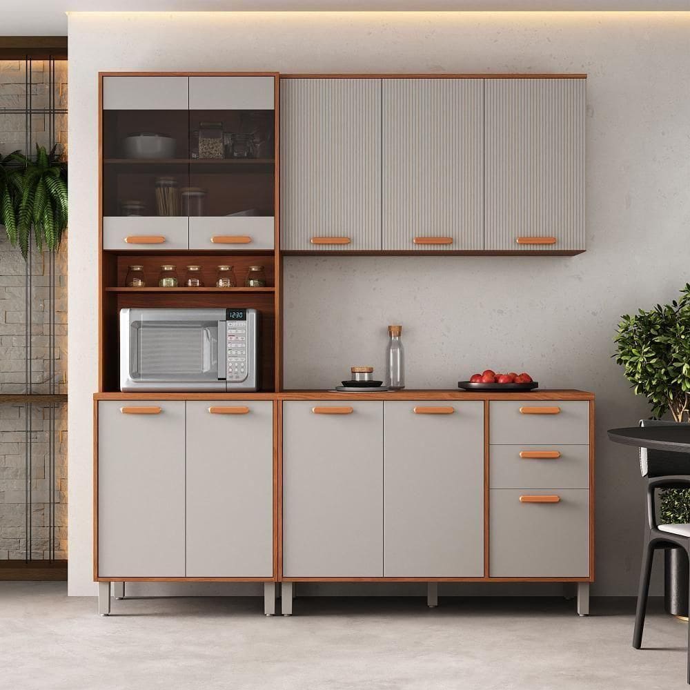 Cozinha Completa Itatiaia 190cm Em Madeira Mdp Com 2 Vidros Cinamomo Fendi Itafriz