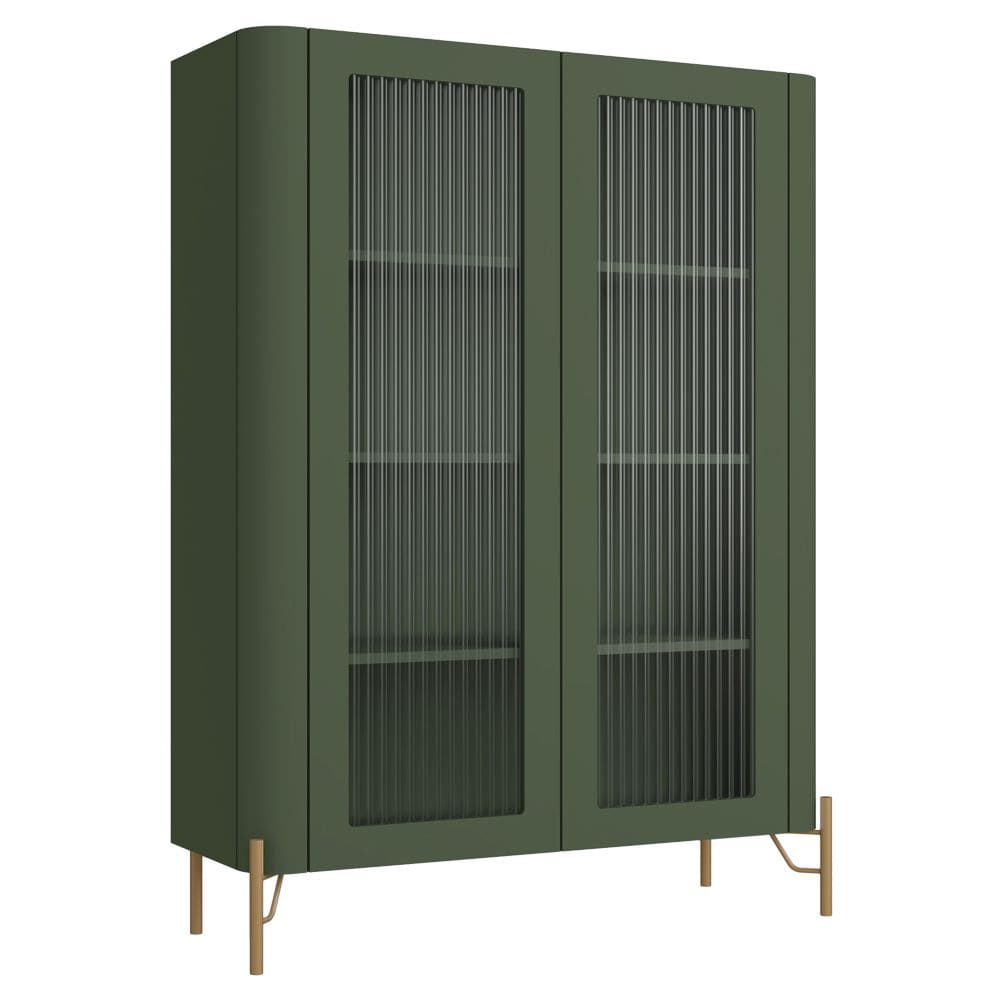 Cristaleira Sala De Jantar 2 Portas Vidro Pés Industrial Dourado Naim I03 Musgo - Lyam Decor