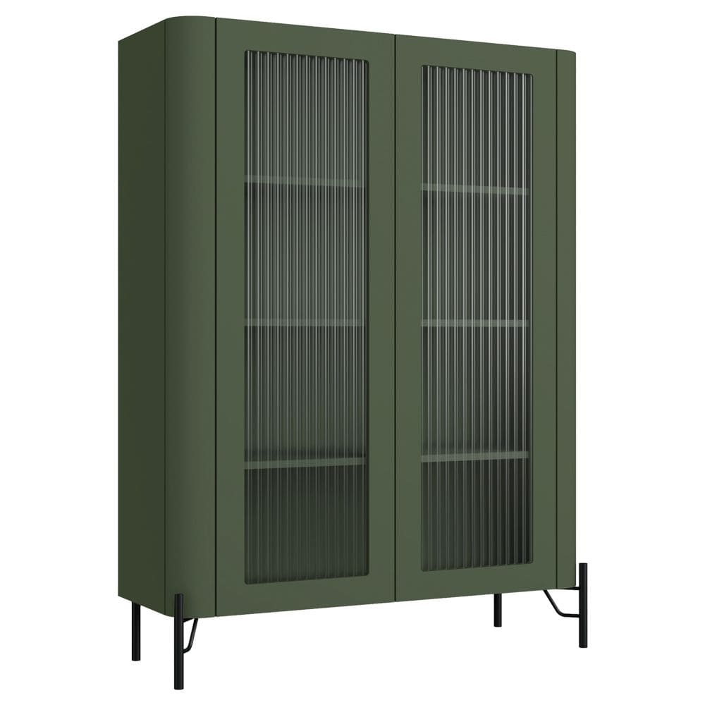 Cristaleira Sala De Jantar 2 Portas Vidro Pés Industrial Preto Naim I03 Musgo - Lyam Decor